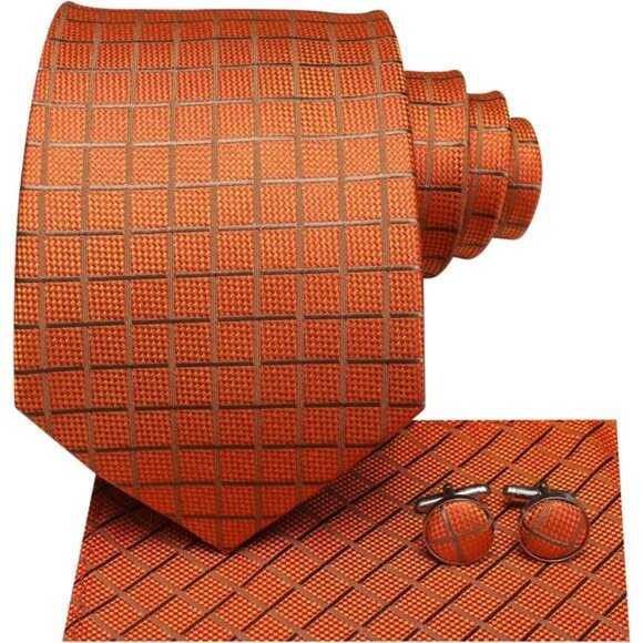 Men Ties Bowtie Set Woven Silk Necktie Bow Tie and Pocket  Square Cufflinks Set - Picture 3 of 7